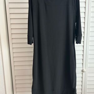Audrey Whitmote Black Sheath Dress with Cuffed Long Sleeves